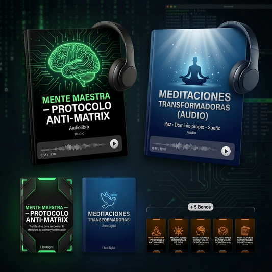 (OFERTA SOLO POR 48 HRS) Kit Completo Mente Maestra Anti‑Matrix + Meditaciones Espirituales Transformadoras (Audio y Libro Digital) +  5 Bonos
